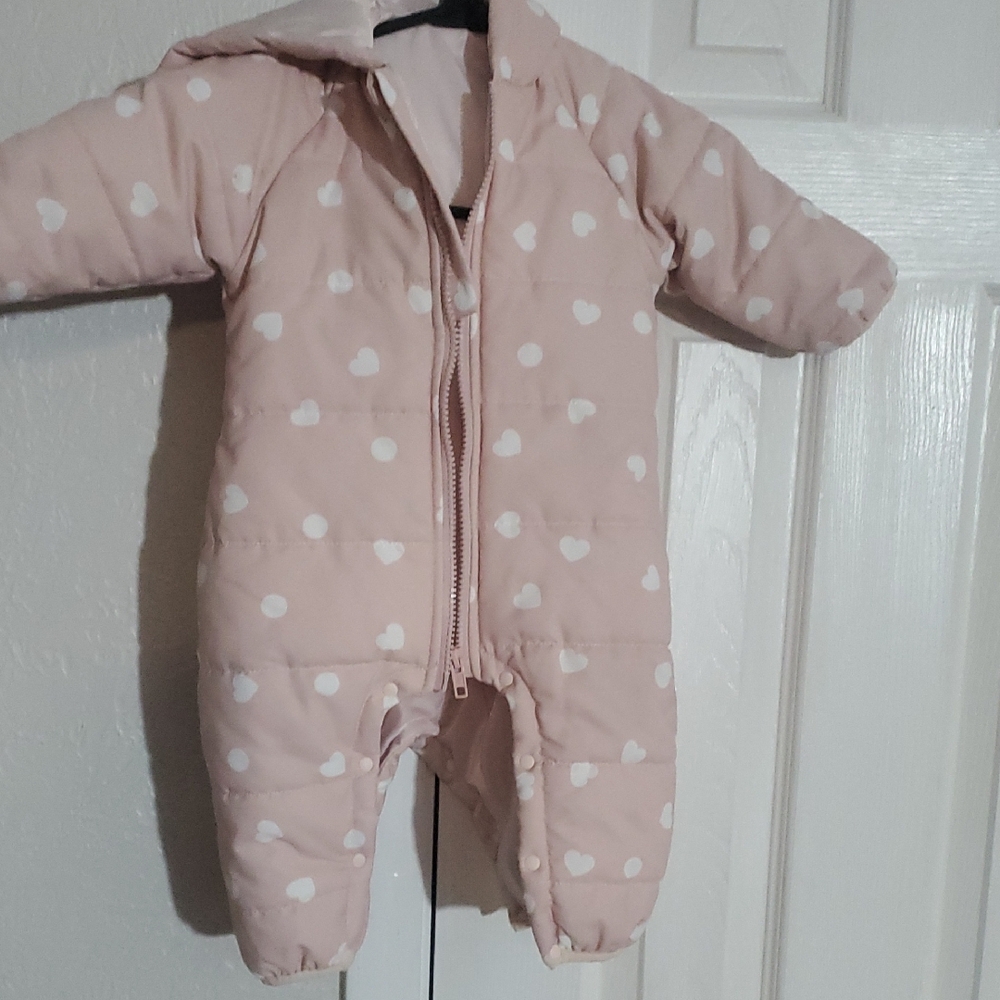 SHEIN Pink Heart Print Puffer One-Piece Bodysuit